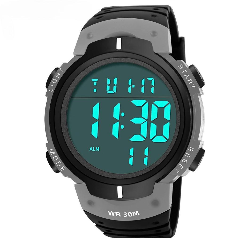 

Наручные спортивные часы для улицы, водонепроницаемые до 30 м, цифровые мужские многофункциональные водонепроницаемые цифровые часы серый
