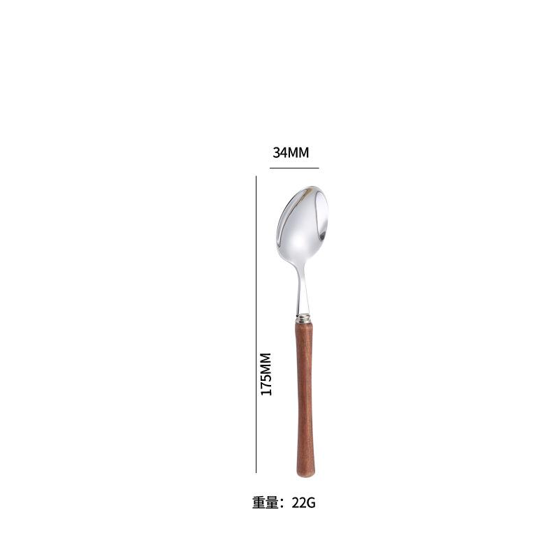 Wooden Handle Cutlery Set 304 Stainless Steel Knife Fork Spoon Teaspoon Dinnerware Set  Japanese Tableware Kitchen Utensils