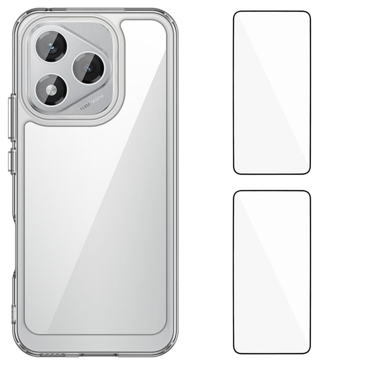 

For Honor 400 Lite Clear Phone Case WANLONFENG MF2 Series TPU Acrylic Cover with 2Pcs Tempered Glass Transparent