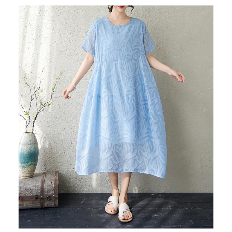 DIMANAF New 2026 Women Plus Size Summer Long Dress Sundress Loose Oversize Maxi Lady Floral Chiffon Jacquard Dress
