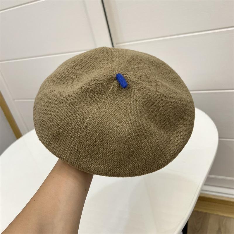 

Осень и зима кашемировая вязаная контрастных цветов твидовая беретка женская литературная мода эластичная лента от пота шляпа художника M（56-58cm） хаки