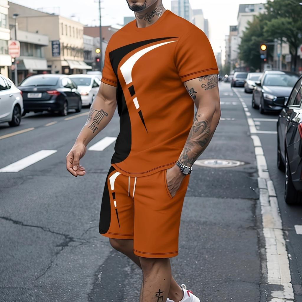 2-piece stylish casual and comfortable men's set with short sleeves and shorts, trendy summer sportswear