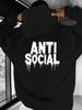 Anti Social Dripping Paint Graffiti Text Printed Men Hip Hop Sports Hoodie, Street Cool Casual Loose Sweatshirt
