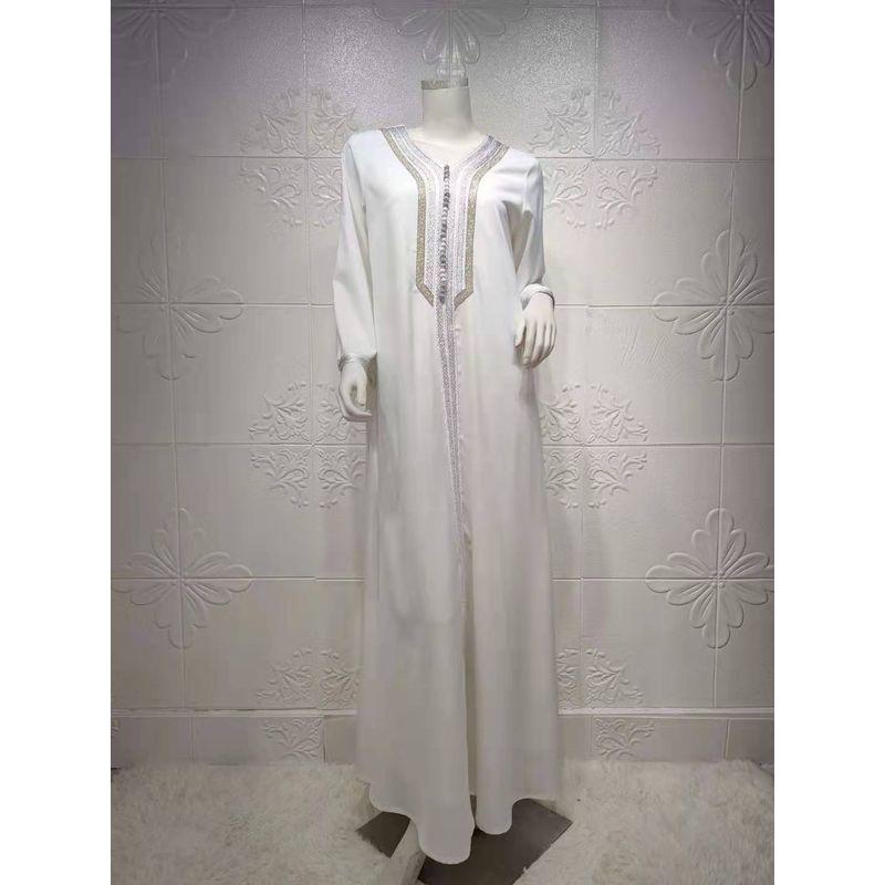 

The New V-neck Muslim Big Swing Dress + Vest Skirt Two-piece White S
