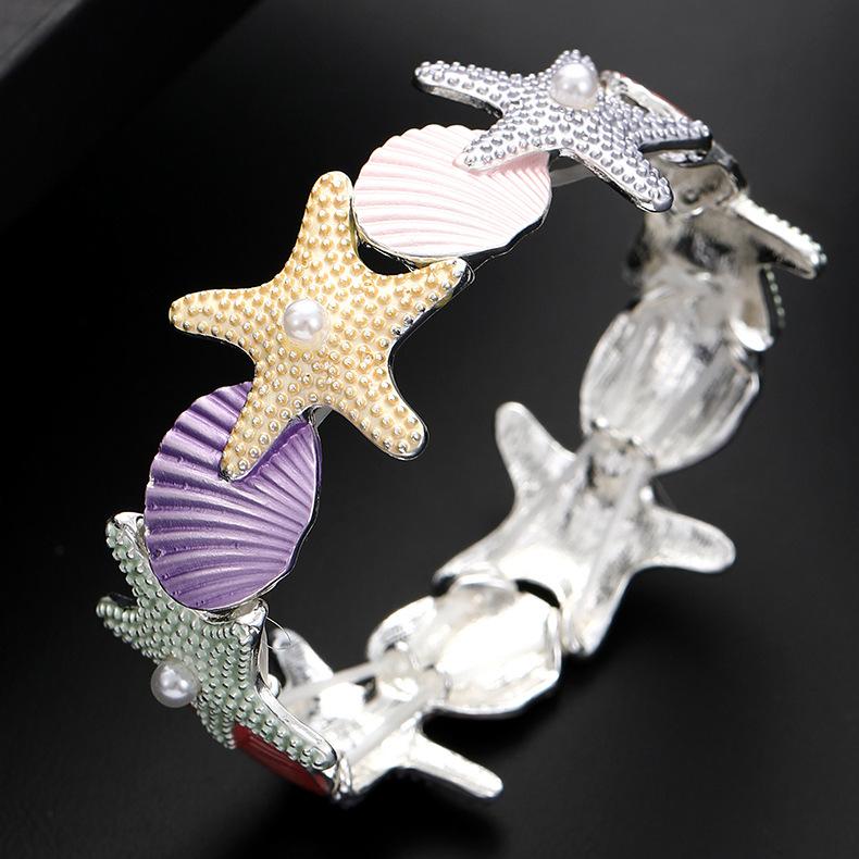 

Эластичный браслет из эмалированной стали с морскими звездами, женский модный универсальный браслет из сплава с ракушками морских звезд Elastic Adjustable