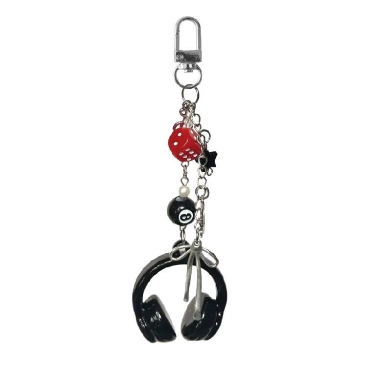 Portachiavi Elegante con Perline per Auricolari Telefono Fatto a Mano Portachiavi Palla 8 con Dadi Accessorio Gioiello Biliardo