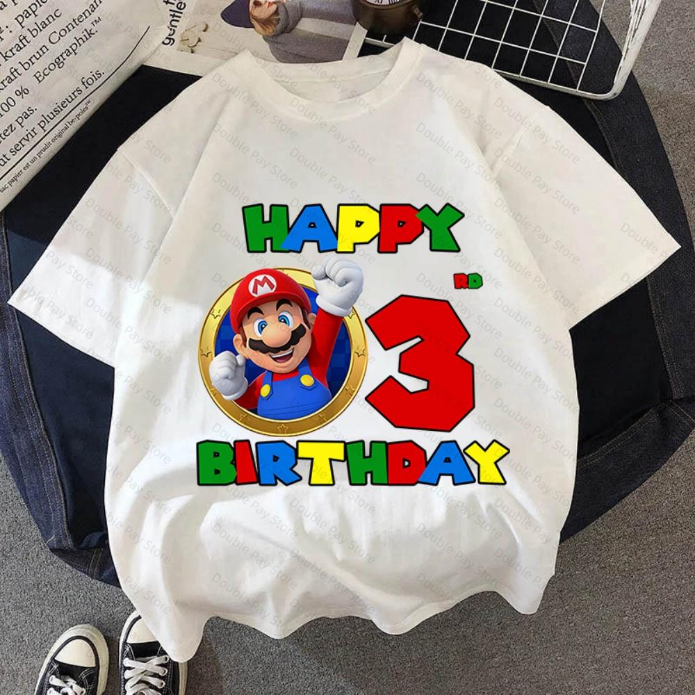 Cartoon Super Marios Birthday Tshirt for Boys Girls 38 Years Party Wear Supplies Clothes Cotton Shirts Baby Shower Clothing