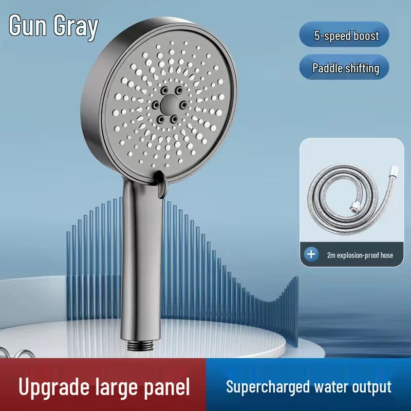 Black Universal Five-Speed Air-Boost Shower Head For Bathroom