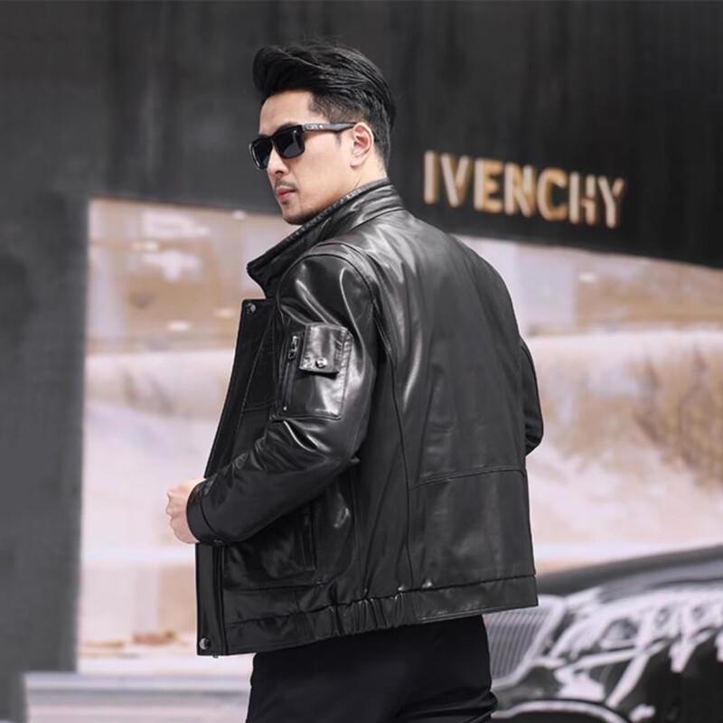 Kaiser Men's Goatskin Leather Stand Collar Down Jacket