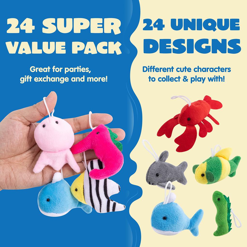 24 Pcs Mini Animal Plush Toys, 3” Stuffed Animal Bulk for Kids Birthday Party Favors, Presents, Pinata Fillers, Goodie Bag Fille