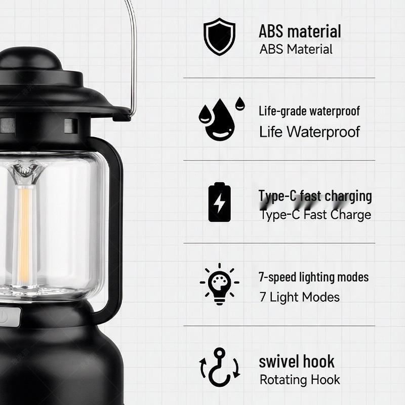 Rechargeable Camping Lantern - Long Battery Life, Outdoor Tent Atmosphere Light