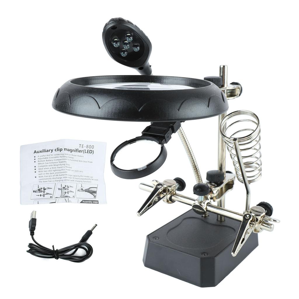 Lupe LED Lupen-Schreibtischlampe mit Hilfsklemmen zum Untersuchen und Reparieren
