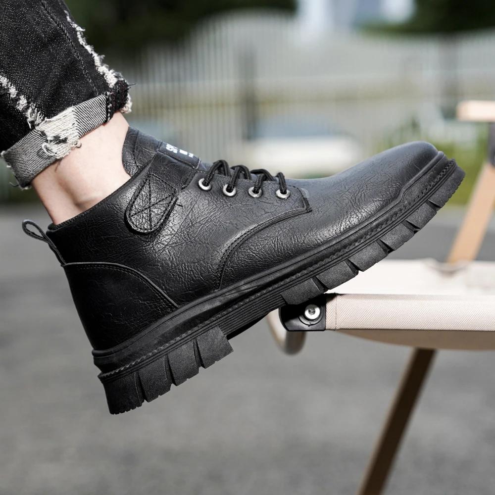 Men's Casual Boots Spring and Autumn British Workwear Boots Non Slip Soft Sole Comfort Outdoor Mid Top Leather Boots Male Shoes