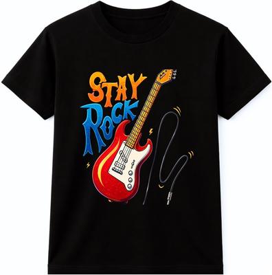 Rock N Roll T Shirt Stay Rock Electric Guitar Music Graphic Vintage Tee