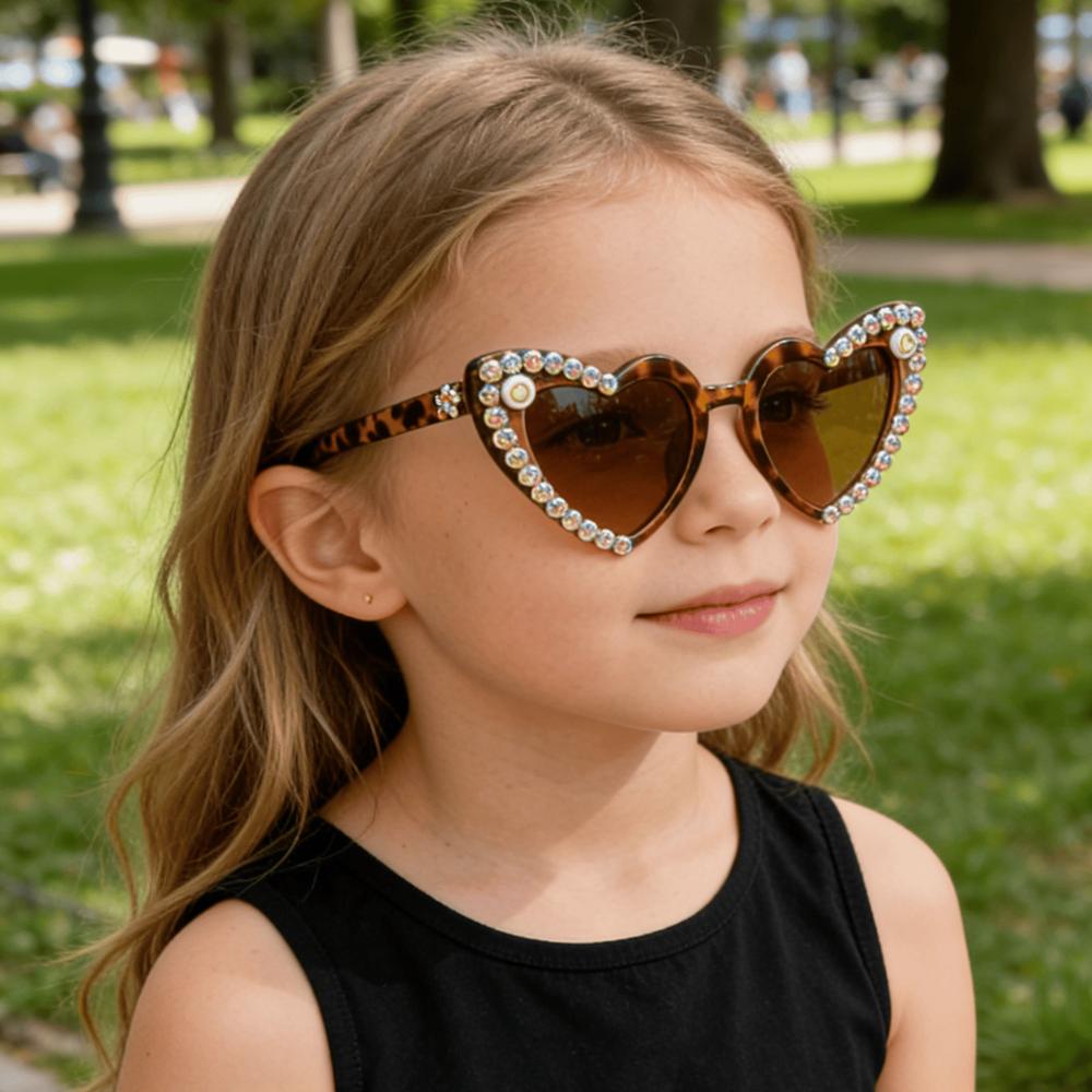 Attractive Glasses Women's 2026 Y2k Kids Girls Heart Sunglasses Ab Rhinestone & Pearl Trim Trendy Cat Eye Shades For Pupil Aesthetic Kj278