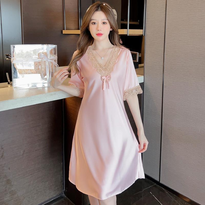 Silk Pajamas, Spring And Summer, Thin Sexy Sweet Lace Embroidered Short-Sleeved Dresses, Nightdresses, Loungewear