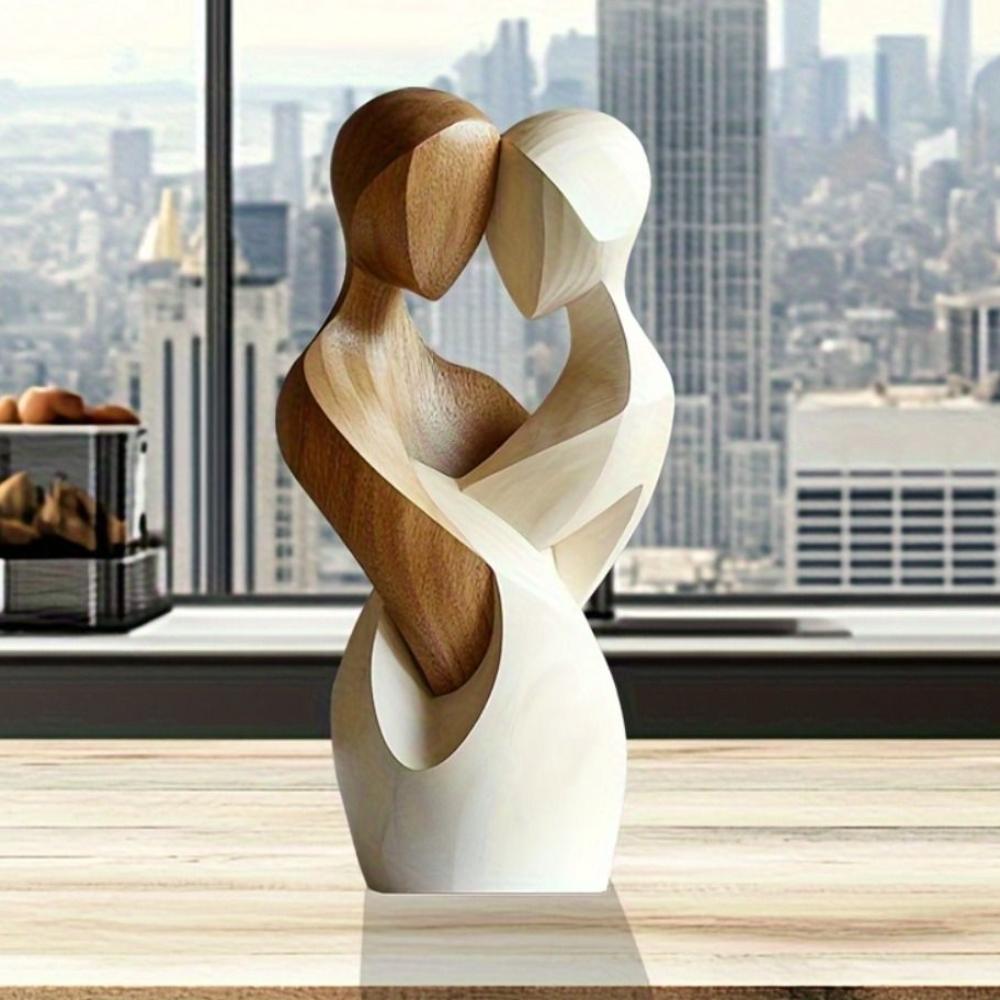 Creativity 2D Flat Statue Artificial Wood Embrace Couple Statue Modern Elegant Decorative Statue Desktop