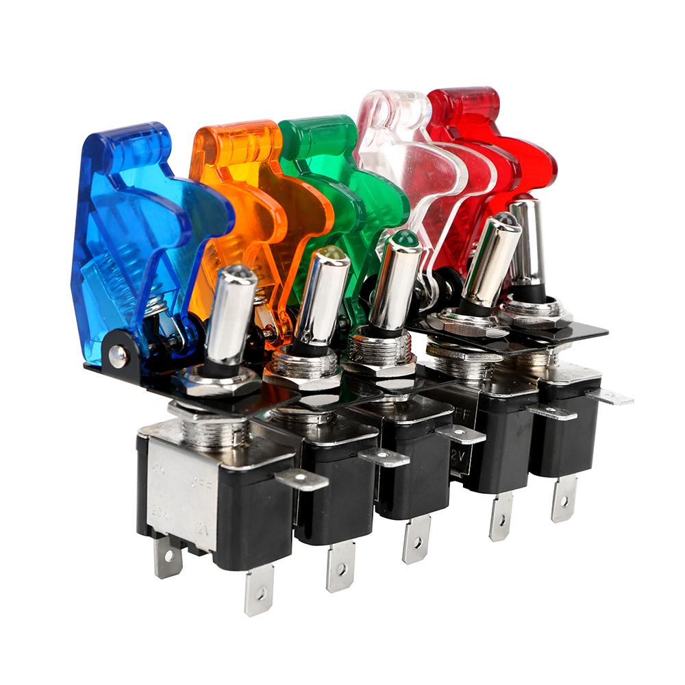 1PCS 12V 20A Toggle Switch LED Switch Car Auto Cover LED Light With Protective Cover SPST Toggle Rocker Switch Control On/Off 5 Switches4