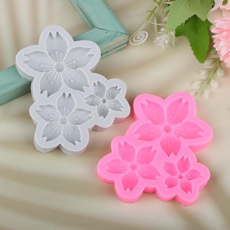 1Pc 3 Cavity Sakura Flower Shape Silicone Mold Sun Flower Fondant Chocolate Birthday Cake Decoration Baking Home Mold