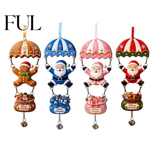 Skydiving Christmas Ornaments Santa Claus/Gingerbread Man Ornament, 2D Flat Wooden Pendant with Winter Holiday Decorations Hanging String and Bell for
