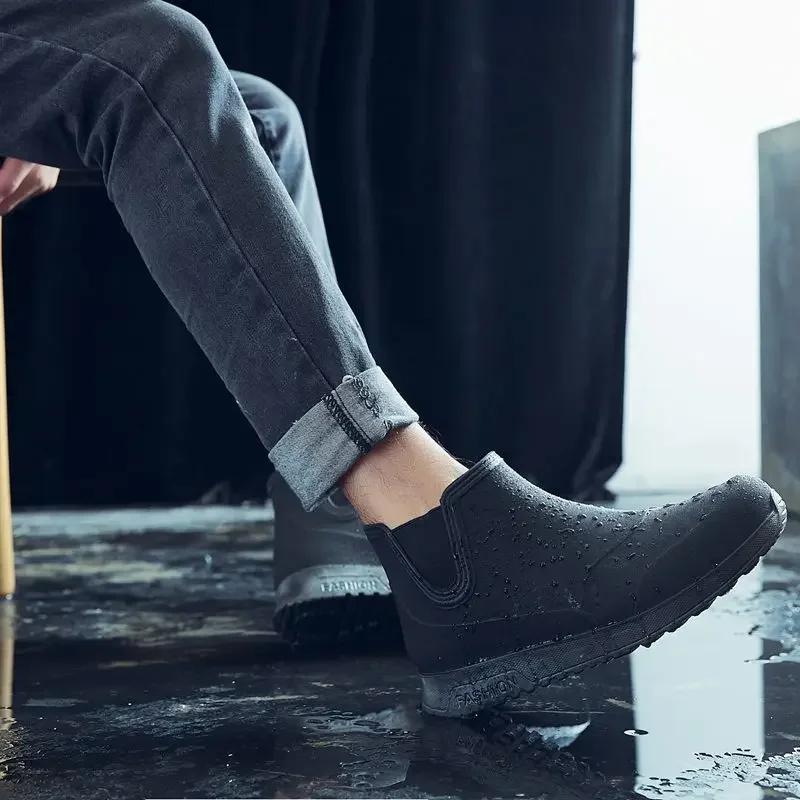 Your Bestfashion Rain Shoes for Men Rubber Shoe Platform Ankle Boots 2024 Autumn Winter Slip On Booties Boots for Men Waterproof Work Botas