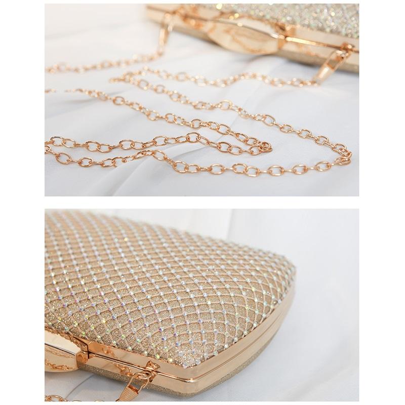 High-end Textured Square Hard Box Evening Clutch Sparkling Rhinestone Decor Chain Crossbody Handbag Women Formal Dress Purse For Banquet Wedding