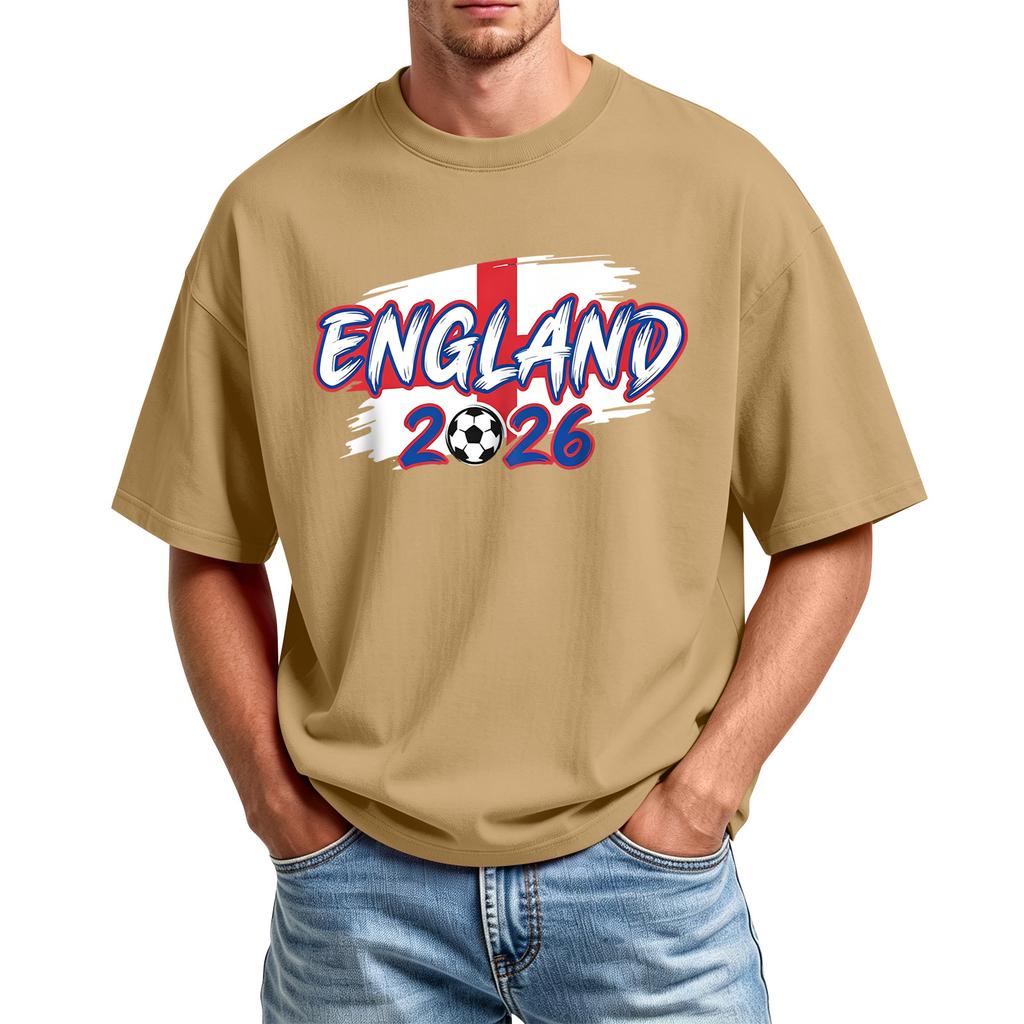 Men's Casual Sports T-Shirt Crew Neck Short Sleeve Top with England 2026 Football Print Suitable for Daily Wear and Outdoor Activities