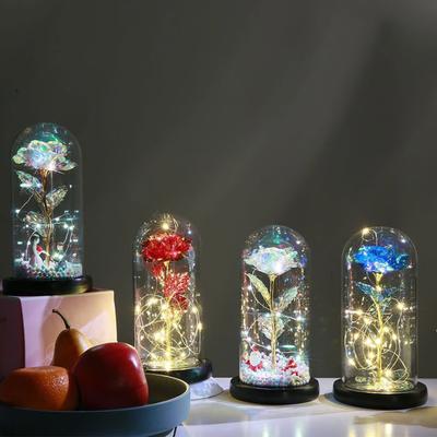 LED Glass Lamp Rose Cover Micro Flower Decorative Light Landscape Christmas Gift
