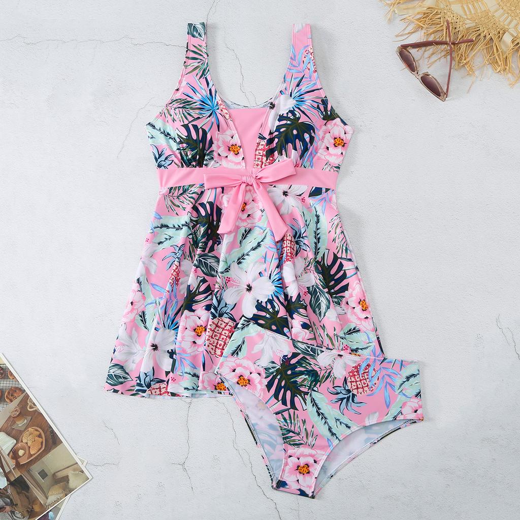2024 Summer Beach Party New Swimsuit V-neck Printed Sexy Ladies Skirt Split Bikini Set