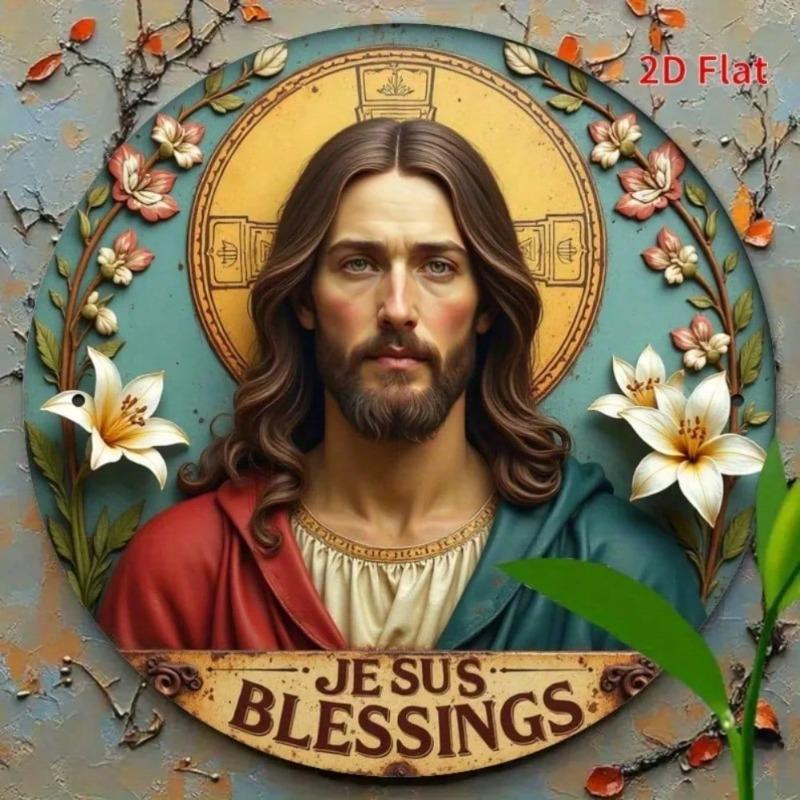 Vintage Tin Painting Wall Art Metal Jesus Blessings Durable Outdoor Indoor Decor