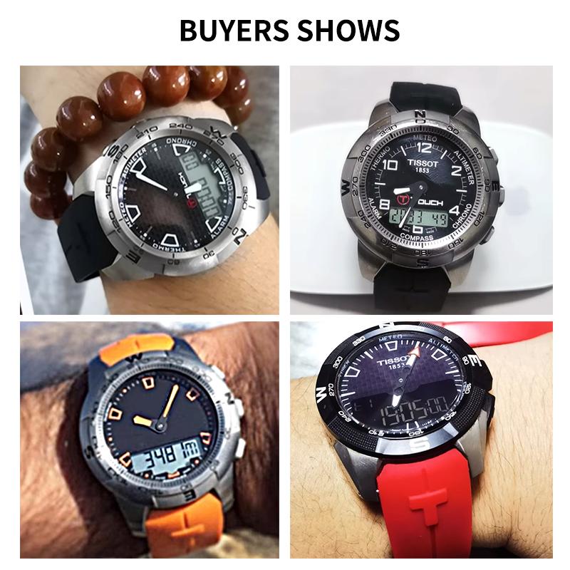 Non-Slip High Elasticity for Tissot T-Touch 21 20mm Black Orange T047 T013 T33 Special Interface Anti-Aging Silicone Watch Strap