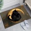 Crystal Velvet Sleeping Cat Printed Area Rug Carpet for Bedroom, Living Room, Home Decor, Non-Slip Mat for Bedside