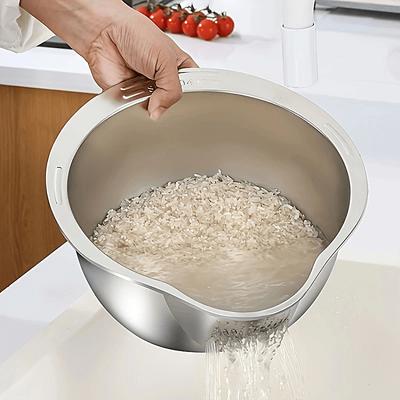 Ciotola Multifunzionale da Cucina in Acciaio Inossidabile 304 Ispessito per Lavare il Riso, Scolapiatti, Strumento Scolaverdure