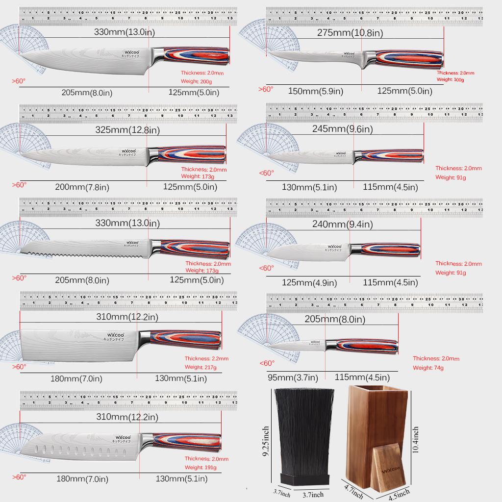 WXCOO Kitchen Universal Knife Holder Acacia Wood Kitchen Holder Stand Stainless Steel Kitchen Knife Set Meat Cleaver Cooking