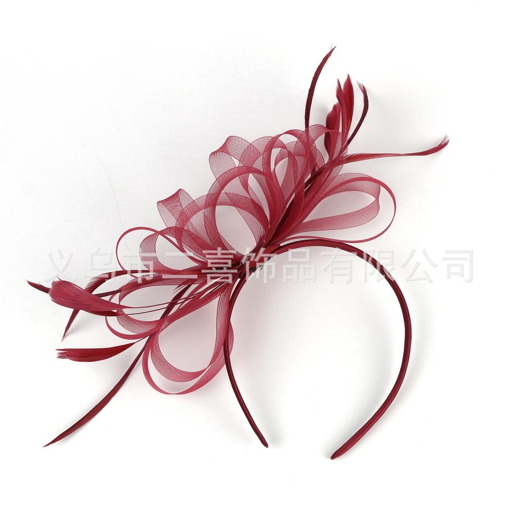 Popular Bridal Mesh Headgear Photo Bow Hair Accessories Jockey Club Feather Hairpin Head Flower