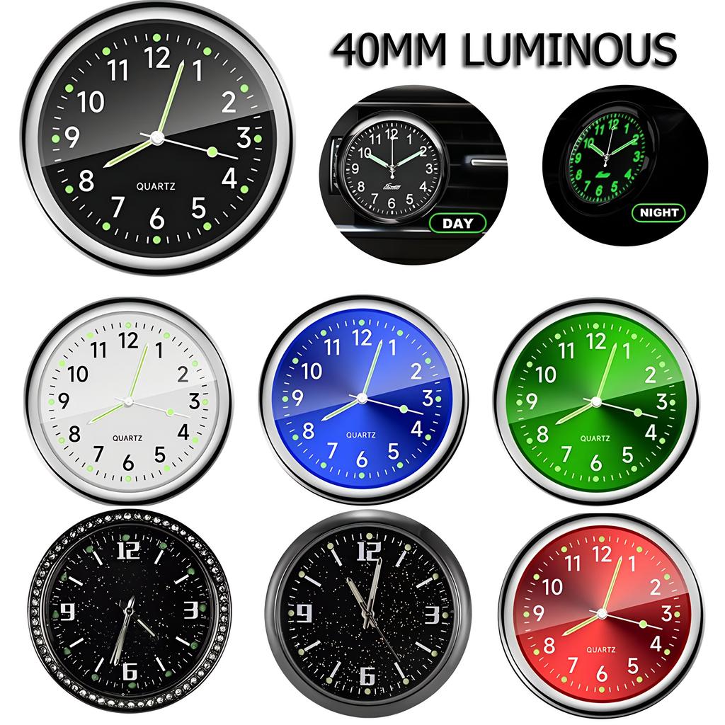 1 x leuchtende Autouhr, 40 mm, Digitaluhr für Autos, wasserdicht, elektronische Quarzuhr, Fahrrad- und Motorraduhr, Auto-Armaturenbrett, Lüftungsschlitze, zum Aufkleben