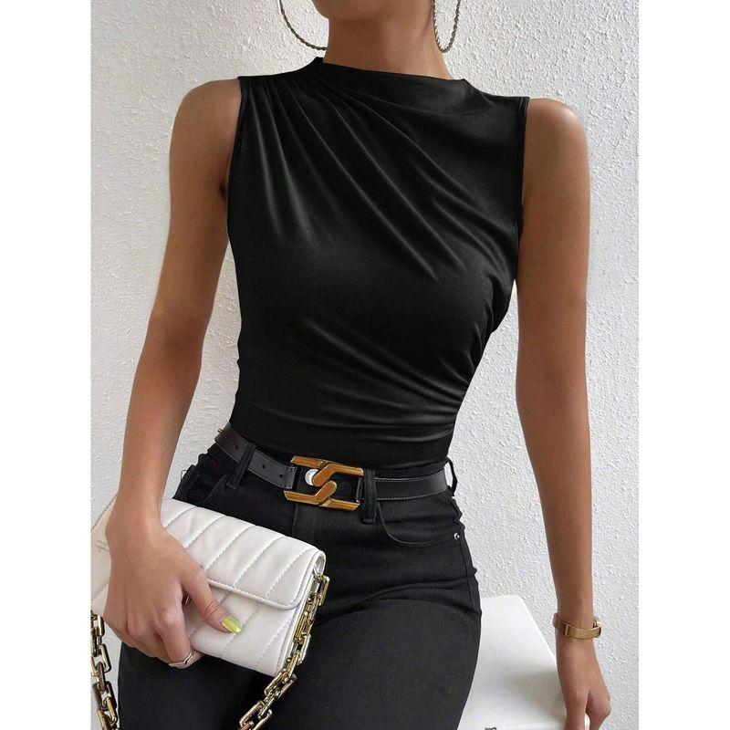 Solid Color Pleated Women's Camisole Vest Pure Color Pleated Suspender Vest for Women