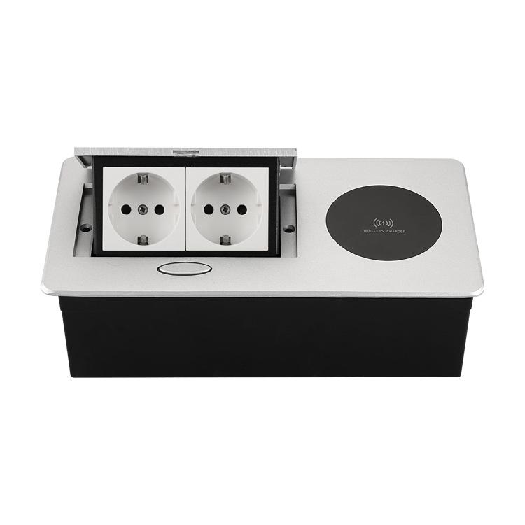 Two-Pin Three-Hole 250V/13A Pop-Up Desktop Socket with Wireless Charging