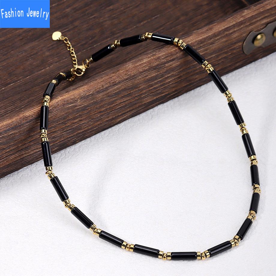 High-end Natural Stone Crystal Cylindrical Bamboo Necklace Pendant Light Luxury Niche Design Exquisite Clavicle Chain for Women