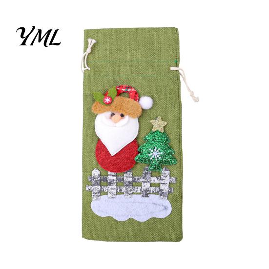 Decorative Wine Bottle Holders Christmas Cover, Santa Claus/Snowman/Elk/Bear Gift Bag with Sticker Decals, Holiday Winter Home Accents Party