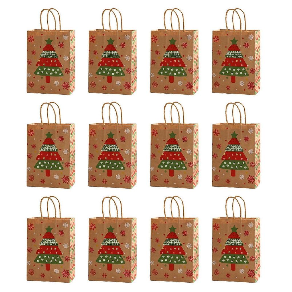 12-Piece Christmas Gift Tote Bag, Christmas Candy Gift Bag with Thick Kraft Paper Reindeer Sleigh Tree Hat Pattern, Reusable Grocery Gift