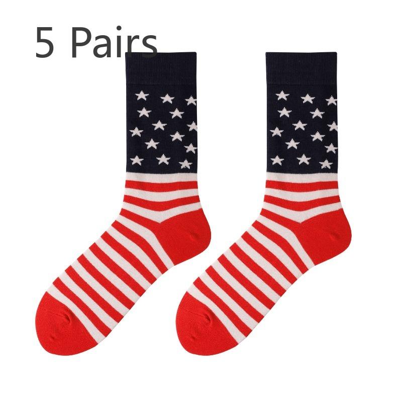 

5 пар женских полосатых хлопковых носков средней длины с эффектом впитывания пота больших размеров 5 Pairs белый/красный