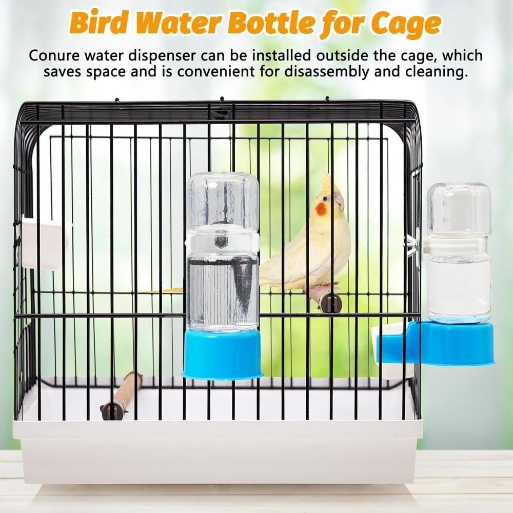 2 Pack Automatic Bird Water Dispenser Splash Proof Gravity Feeder for Cages with Suction Cups, Blue and White