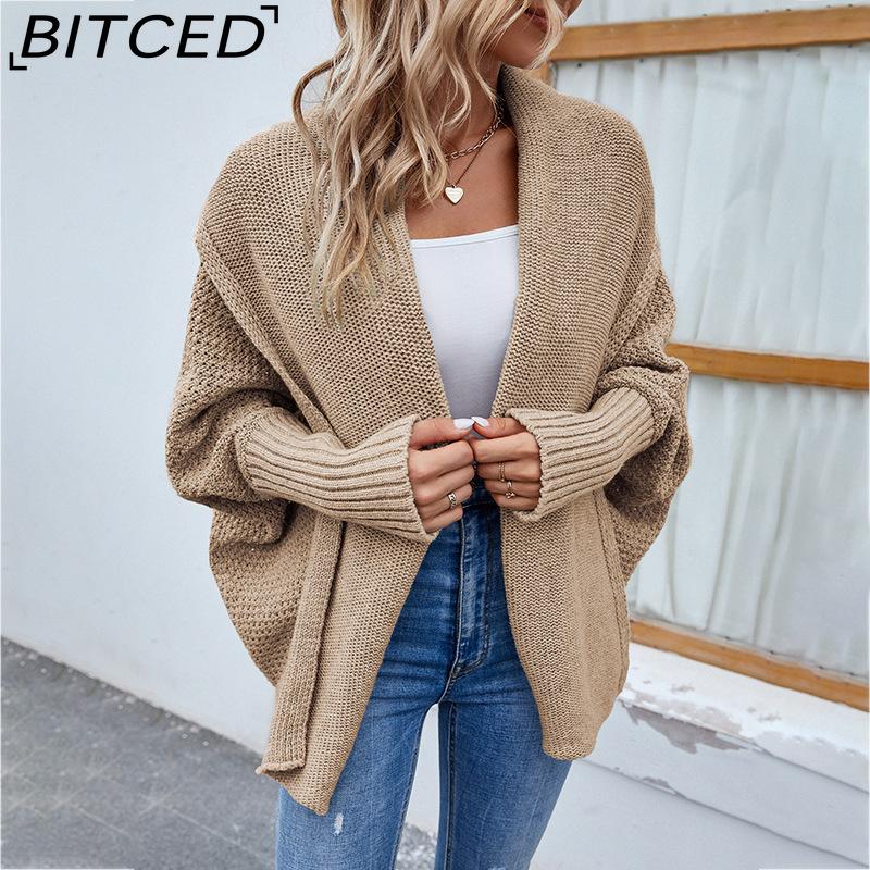 BITCED Autumn/Winter Women's Knitwear Solid-Colour Batwing-Sleeve Cardigan
