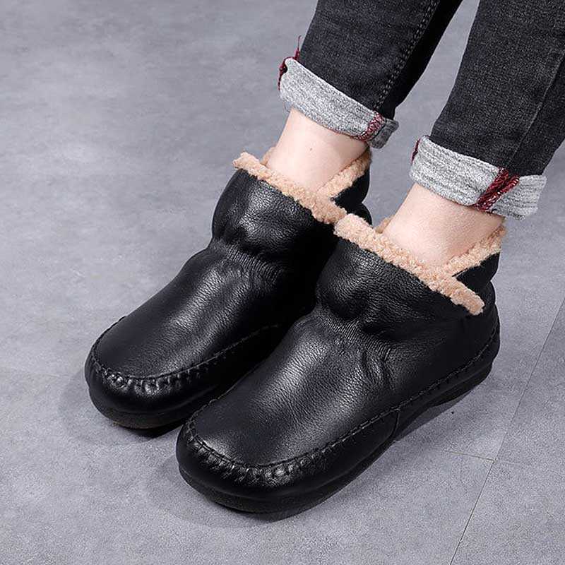 Casual Snow Boots for Women 2024 New Fur Non-Slip Plush Winter Boots Women Solid Color Warm Mom Cotton Padded Flat with Shoes