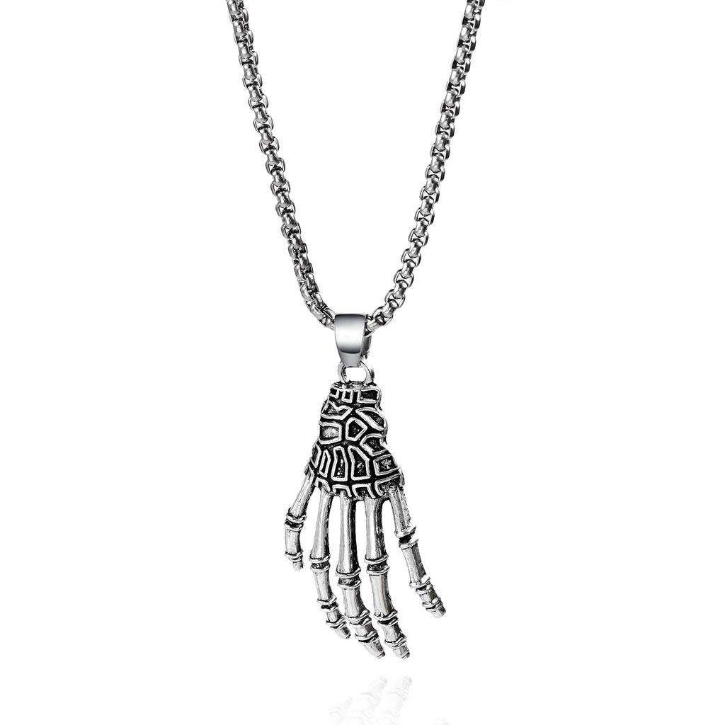 Halloween new hip hop men and women with the same skeleton hand alloy punk style necklace