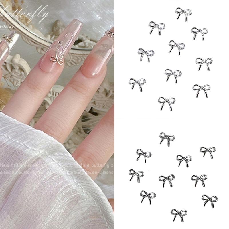 10pcs Delicate Alloy Bow Nail Gems for Stylish and Cute Nail Decorations for Women Girls