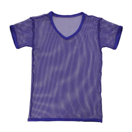 Men V-Neck Color Short Sleeve Hollow Tops Breathable Casual Style Tops