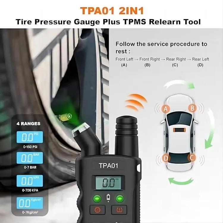 TPA01 TPMS Relearn Tool Digital Tire Pressure Gauge 2 in 1 Auto Tire Pressure Sensor Reset Tool for Vehicle TPMS System Code Readers 4