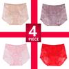 4-Pack Plus Size Mid-High Waist Lace Lace Seamless Women's Underwear Summer Sexy Transparent Briefs Women's Flesh Color
